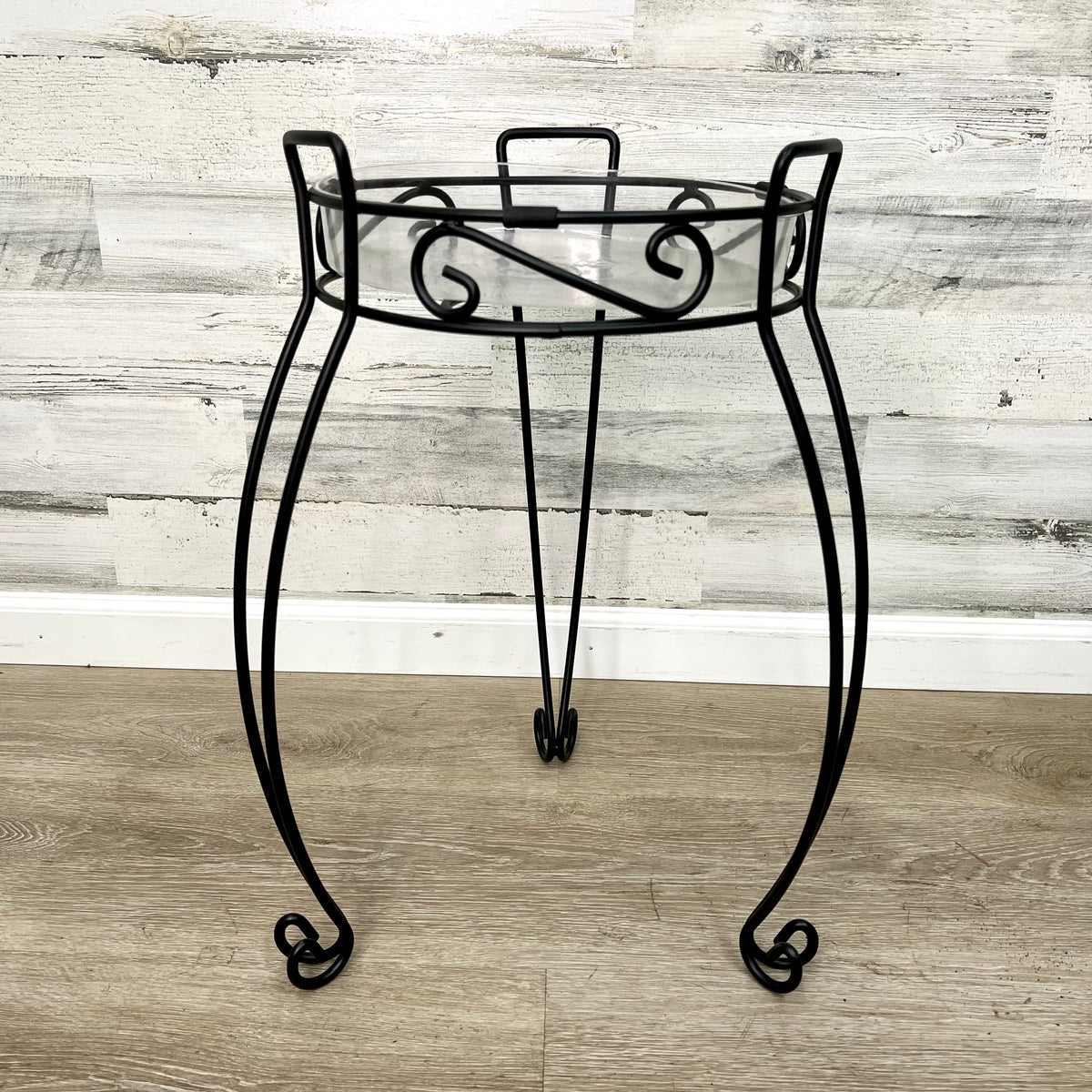 Plant Stand – Black Metal Scroll Design – 21-inch