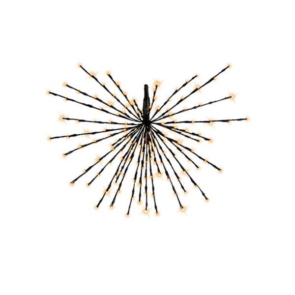 The Polestar Flashing LED 72 ct. Black Decoration by Available for Pickup & Delivery features thin black rods and classic warm lights radiating like a starburst, creating a festive ambiance against a white background, ideal for holiday décor.