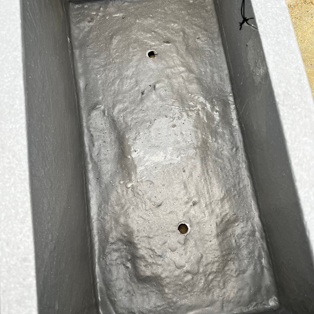 The Gloucester Trough Planter (38x18), available for pick-up & local delivery, is a sturdy white rectangular outdoor planter box with two drainage holes and a slightly rough, unfinished interior for weather resistance.