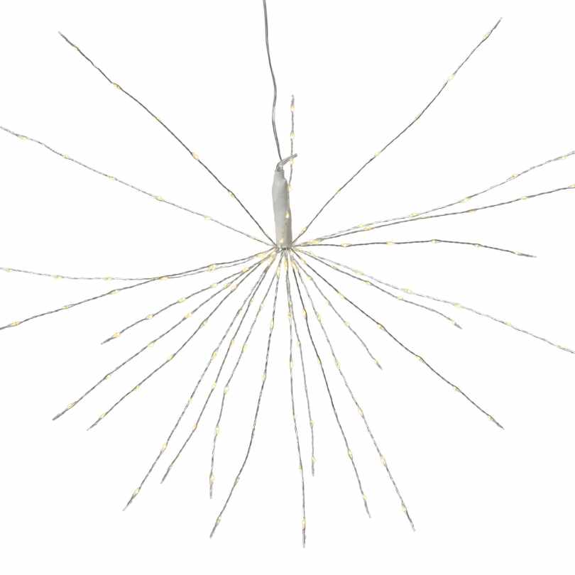 The Polestar Micro LED Light – Warm White – 30-Inch by Available for Pick-Up & Delivery features a starburst design with slender metal arms and LED tips, ideal as modern holiday décor against a plain white background.