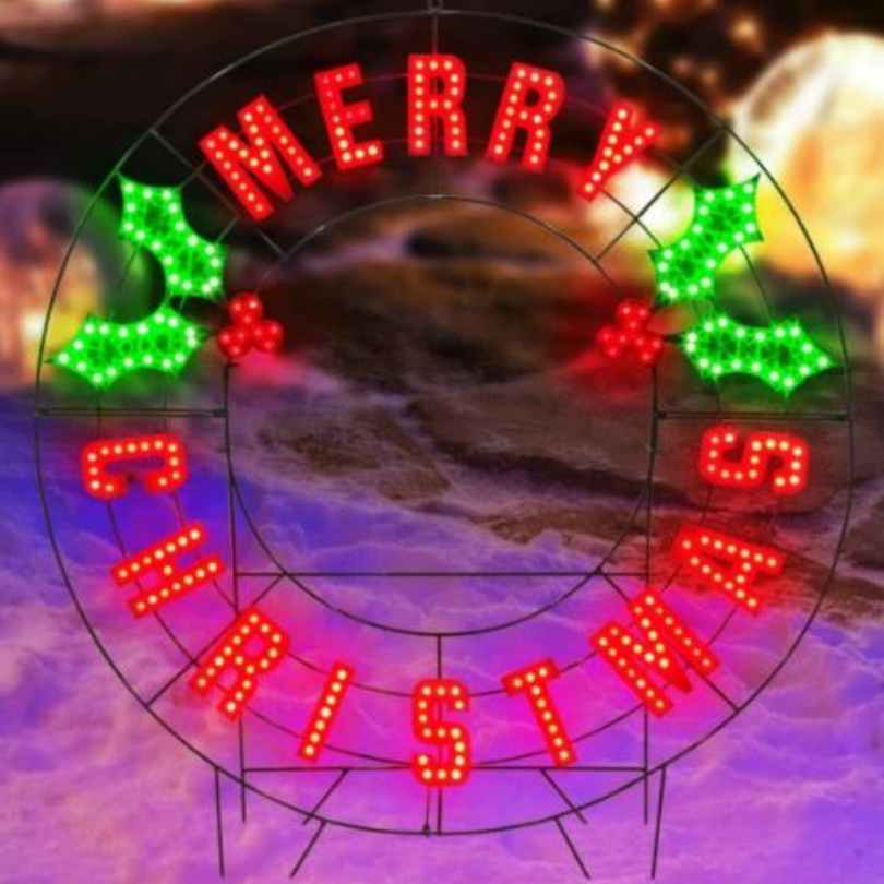 Merry Christmas Wreath - LED Outdoor Decor - 40