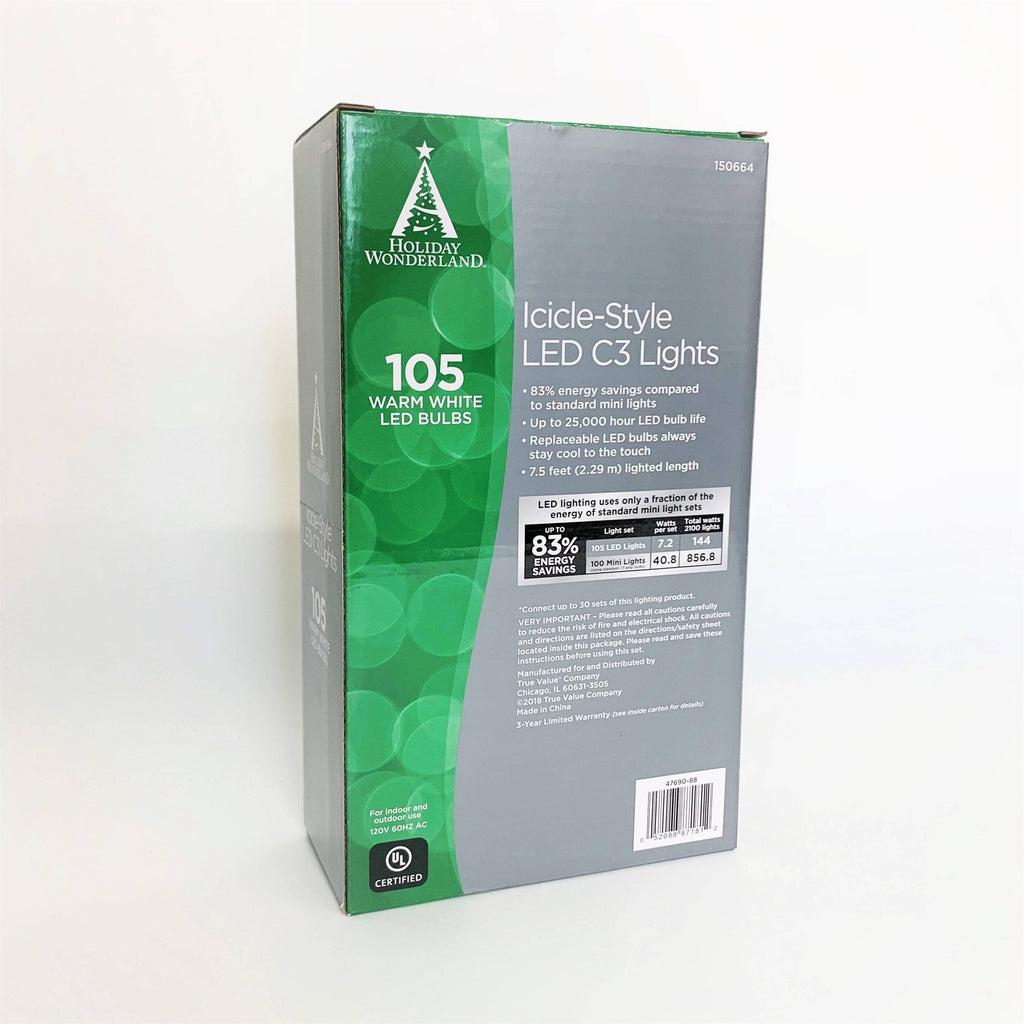 Icicle-Style LED 105 ct. C3 Light String Warm White - Hicks Nurseries