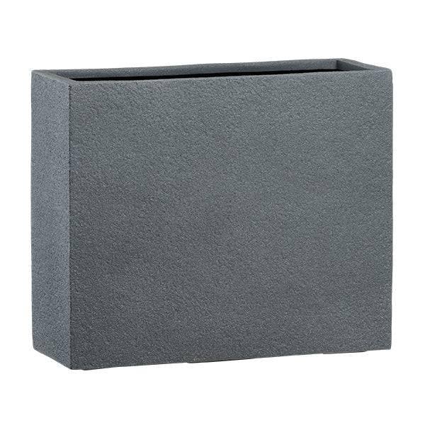 The Blackburn Divider Planter (Grey, 26x10) is a rectangular, textured fiberglass composite box with straight edges and an open top by Pickup & Local Delivery Only. Weather resistant, it stands on a flat surface against a white background.