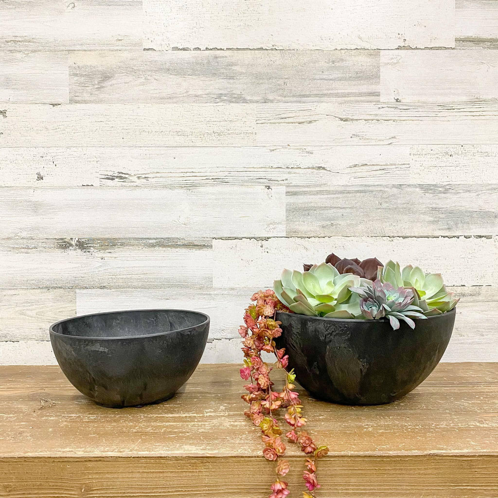 Napa Bowl Planter Black - 12-inches - Hicks Nurseries