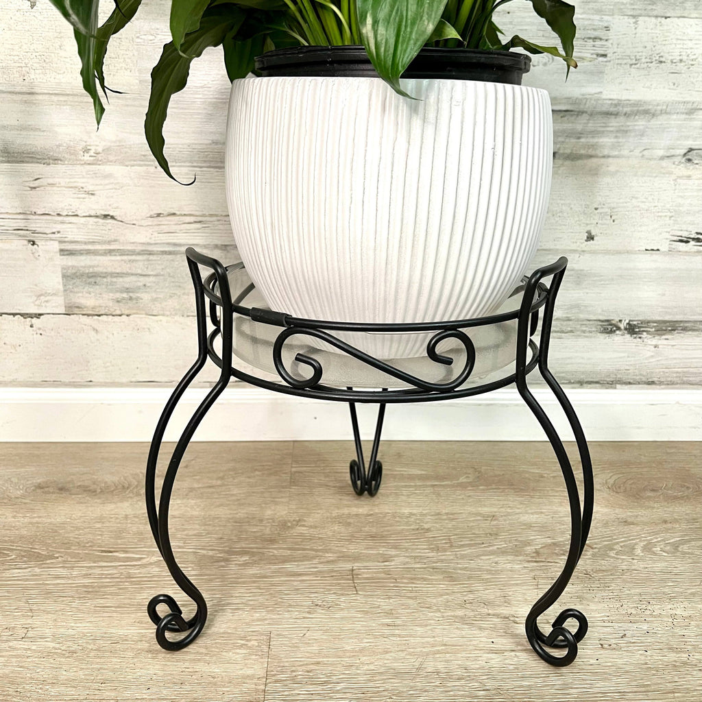 sturdy indoor plant stands Plant Stand – Black Metal Scroll Design – 13-inch