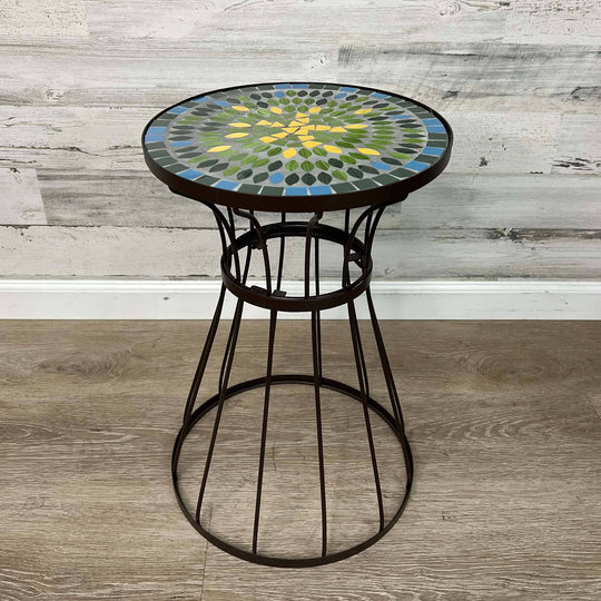 Plant Stand – Brown Metal with Mosaic Glass Design – 19.5-inches
