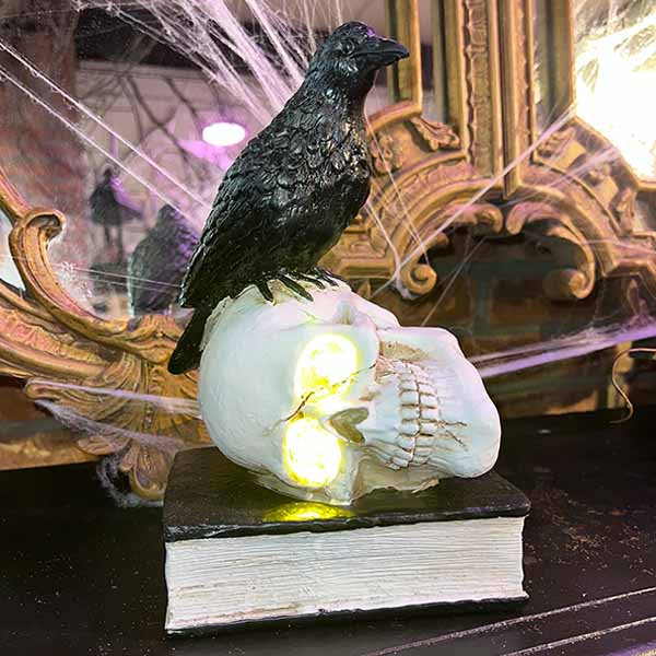 Crow Sitting on a Skull atop a Book