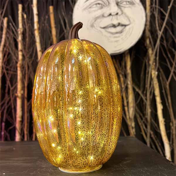 Pumpkin - Glass with LED Lights - 18"