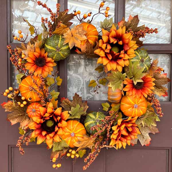 Wreath - Sunflowers & Pumpkins - 24"