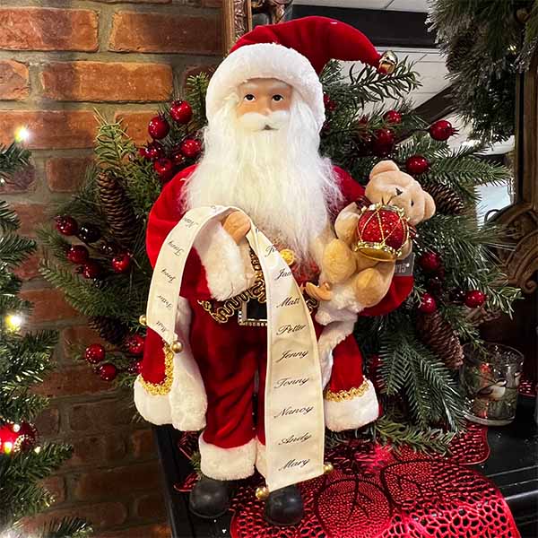 Santa Figure with List & Bear