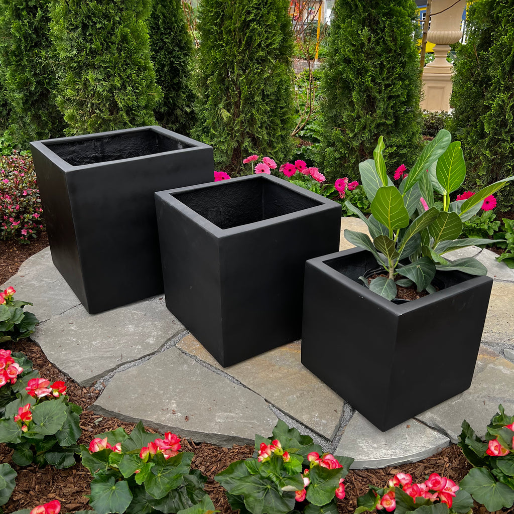 14 inch black plant pot Alicante Cube Planter - Matte Black