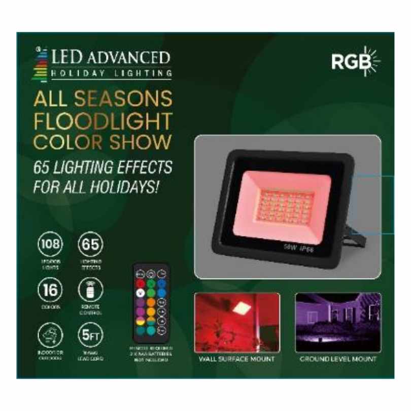 Brighten any occasion with the All Seasons LED Color Show Floodlight – 65 Functions. Enjoy vibrant RGB colors, 65 effects, and 108 settings, all programmable by remote. Available for Pick-Up & Delivery.