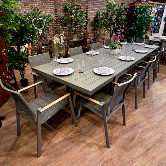 Aspect Slat Outdoor Patio Extension Dining Set with 2 Swivel Chairs - 11 pc.