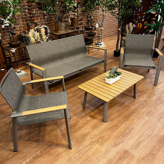 Aspect Patio Loveseat, coffee table and lounge chairs – 4-piece Set