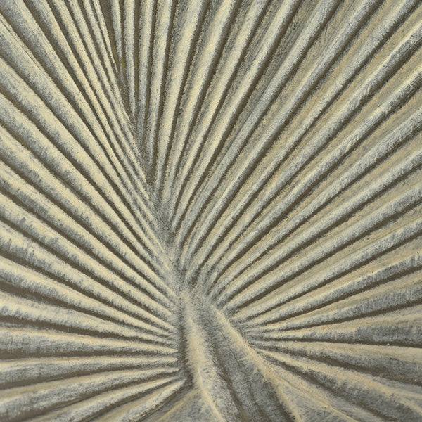 A textured, dried palm leaf with radiating beige and light brown ridges inspires the Axel Planter - Grey – 9-inches by All Delivery Options, crafted in lightweight fiberclay.
