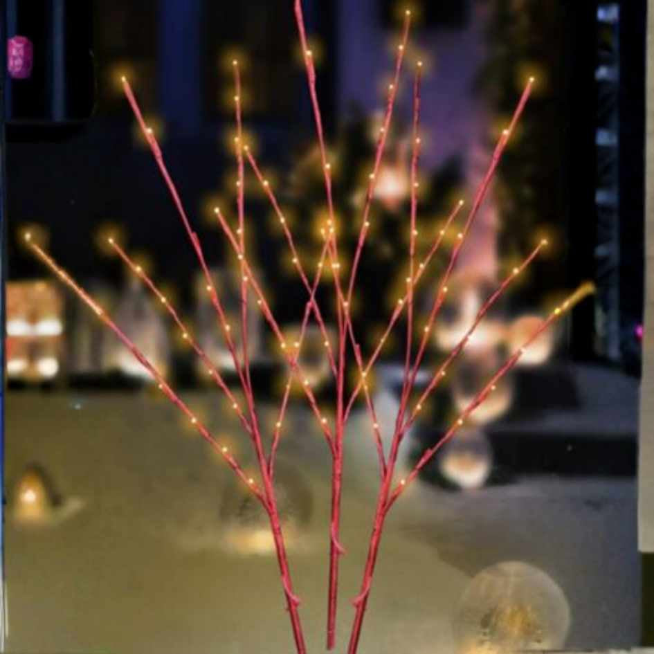 The Lit Branch - 30" - Warm White - Red Twig Dogwood features red twig branches with warm LED lights, perfect for creating a festive, cozy outdoor holiday atmosphere. Available for Pick-Up & Delivery.