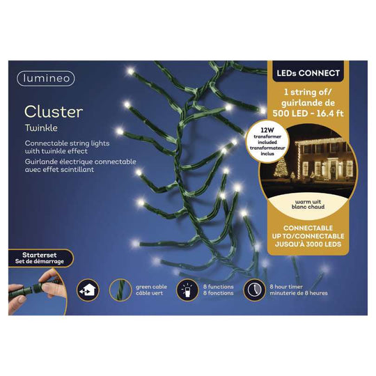 Cluster Twinkle LED 500 ct. String Lights Warm White
