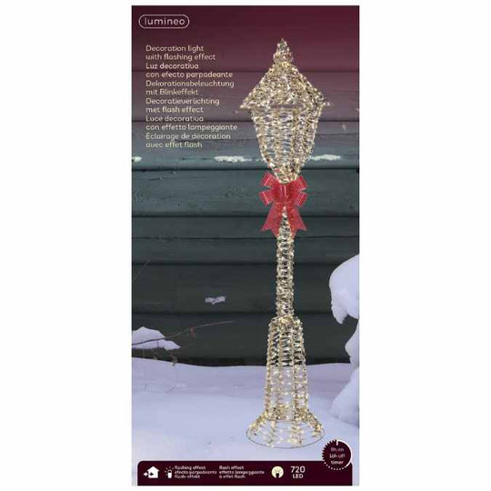 Micro LED Lit Lamp Post with Red Bow – Warm White Lights