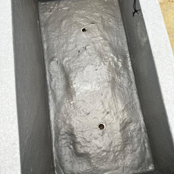 The Gloucester Trough Planter (38x18), available for pick-up & local delivery, is a sturdy white rectangular outdoor planter box with two drainage holes and a slightly rough, unfinished interior for weather resistance.