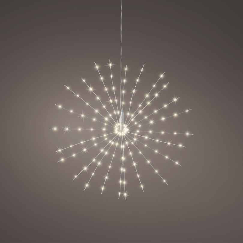The Polestar Micro LED Light – Warm White – 21-Inch features a dazzling, firework-inspired design with radiating micro LEDs—ideal as a bold holiday accent by Available for Pick-Up & Delivery, shown here on a neutral gray background.