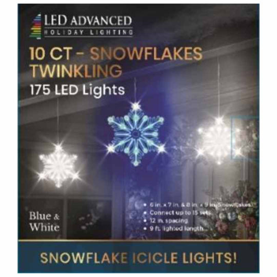 Snowflake Icicle Light Set – Blue & White – 10 ct.