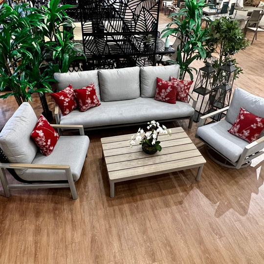 Titan Outdoor Patio Sofa, Lounge Chair, Swivel Chair and Coffee Table – 4-Piece Set