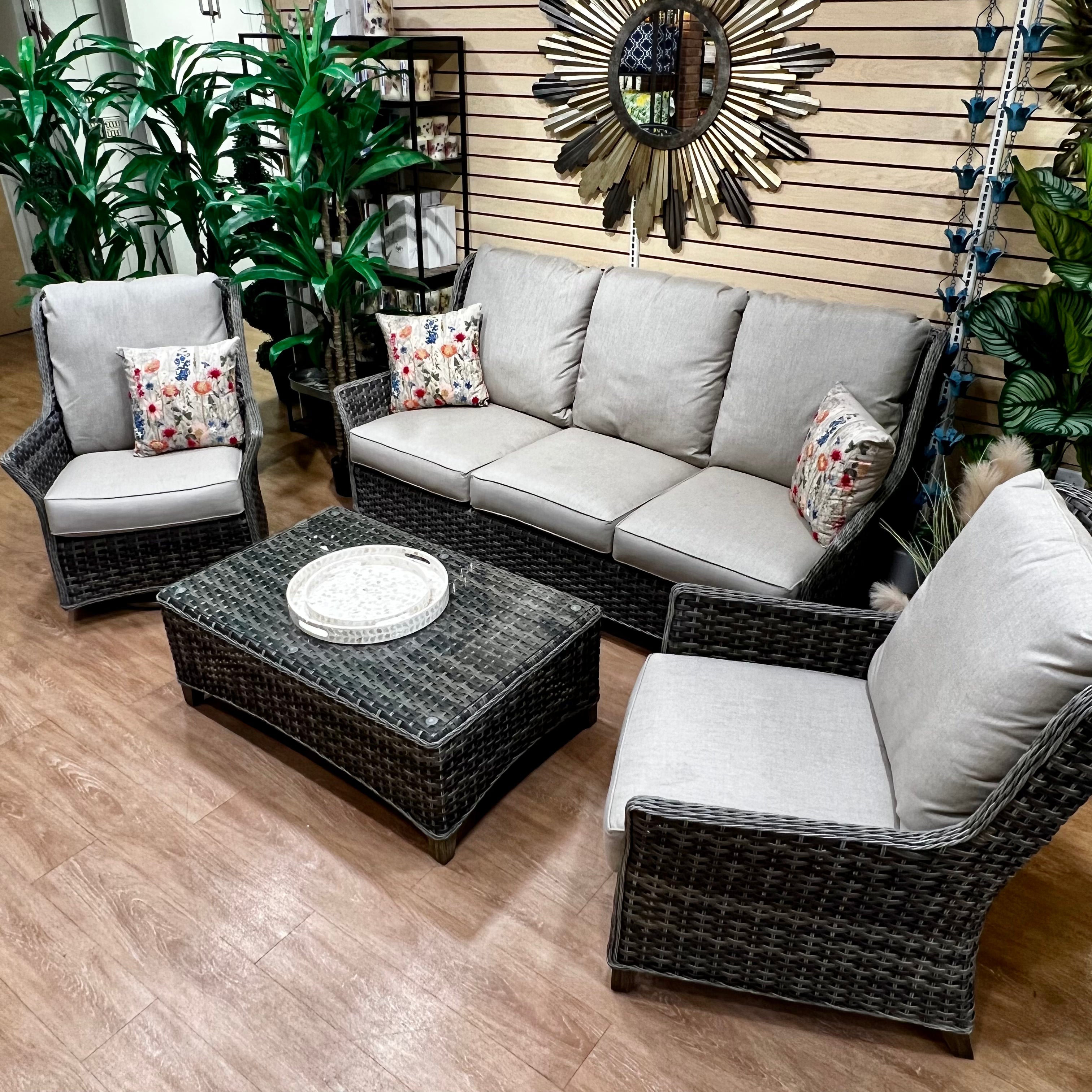Waverly Outdoor Patio Sofa, Lounge Chair, Swivel Chair and Coffee Table  Set