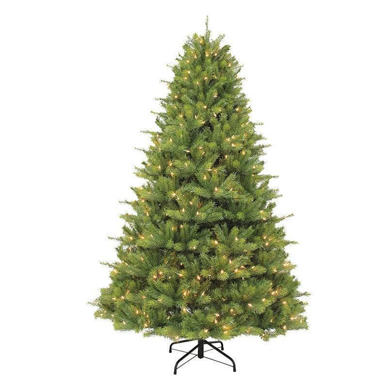 The North Pole Clear Sure-Lit Lights 6.5 Ft. Christmas tree features a full profile, pre-lit with clear lights, and stands on a black metal base against a plain white backdrop. Brand: Available for Pick-Up & Delivery.