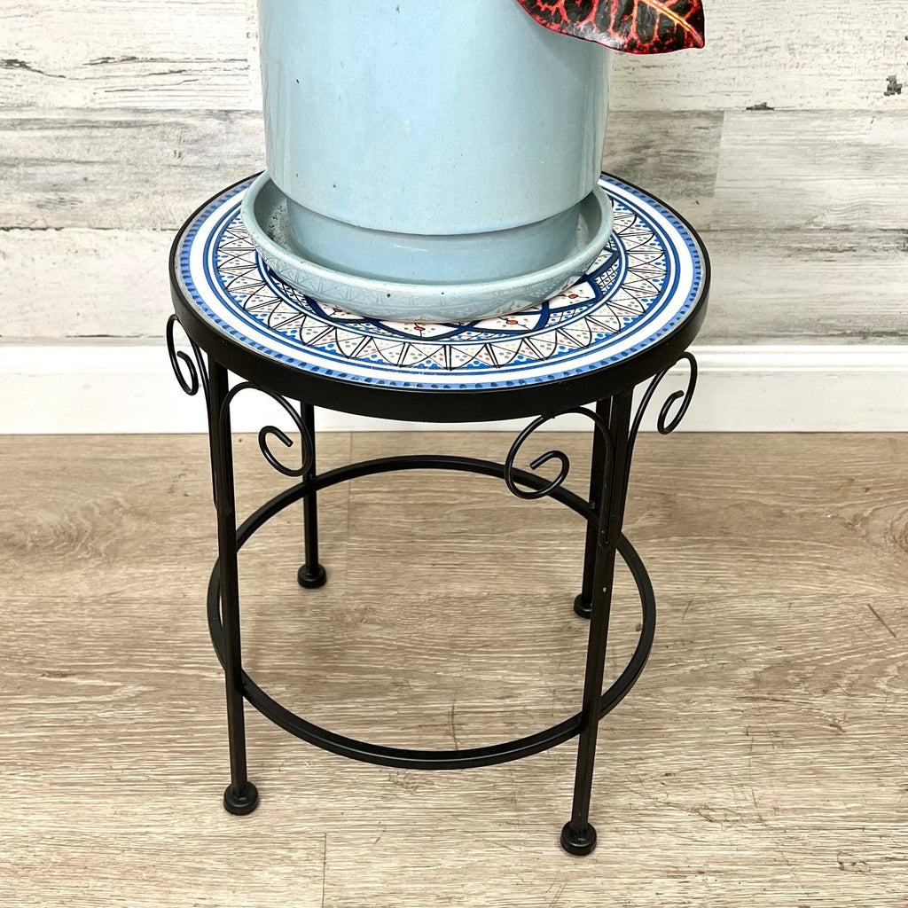 Plant Stand Black Metal with Enamel Design 14inches