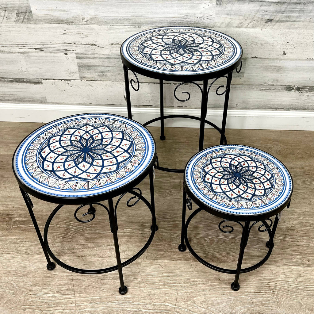 Plant Stand – Black Metal with Enamel Design – 17-inches