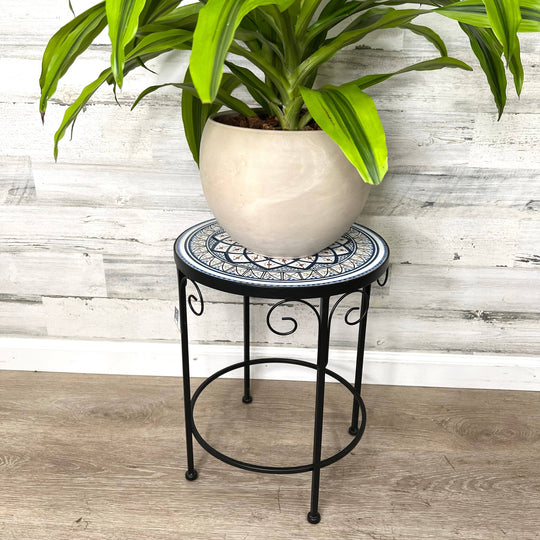 Plant Stand – Black Metal with Enamel Design – 17-inches