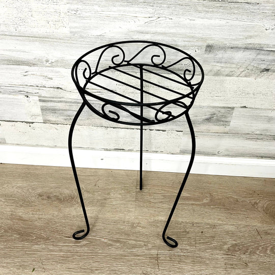 Plant Stand – Black Metal Scroll Design – 21-inches