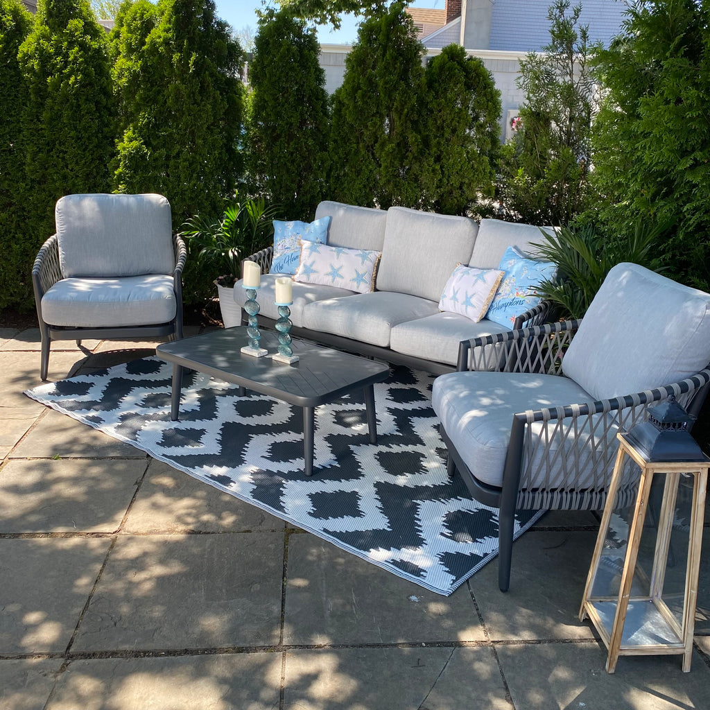 Turin Outdoor Patio Sofa, Coffee Table and Club Chairs - 4 Piece Set