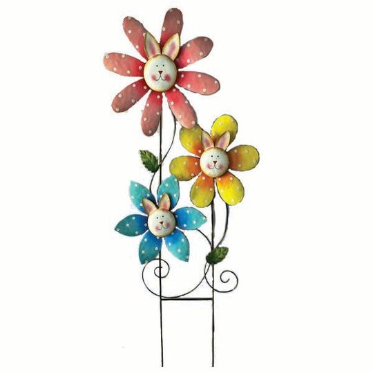 Garden Stake – Triple Flower Bunnies