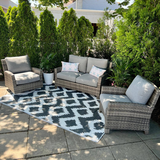 Key Largo Outdoor Patio Loveseat, Club Chair and Swivel Rocker Seating Set – 3 Piece Set