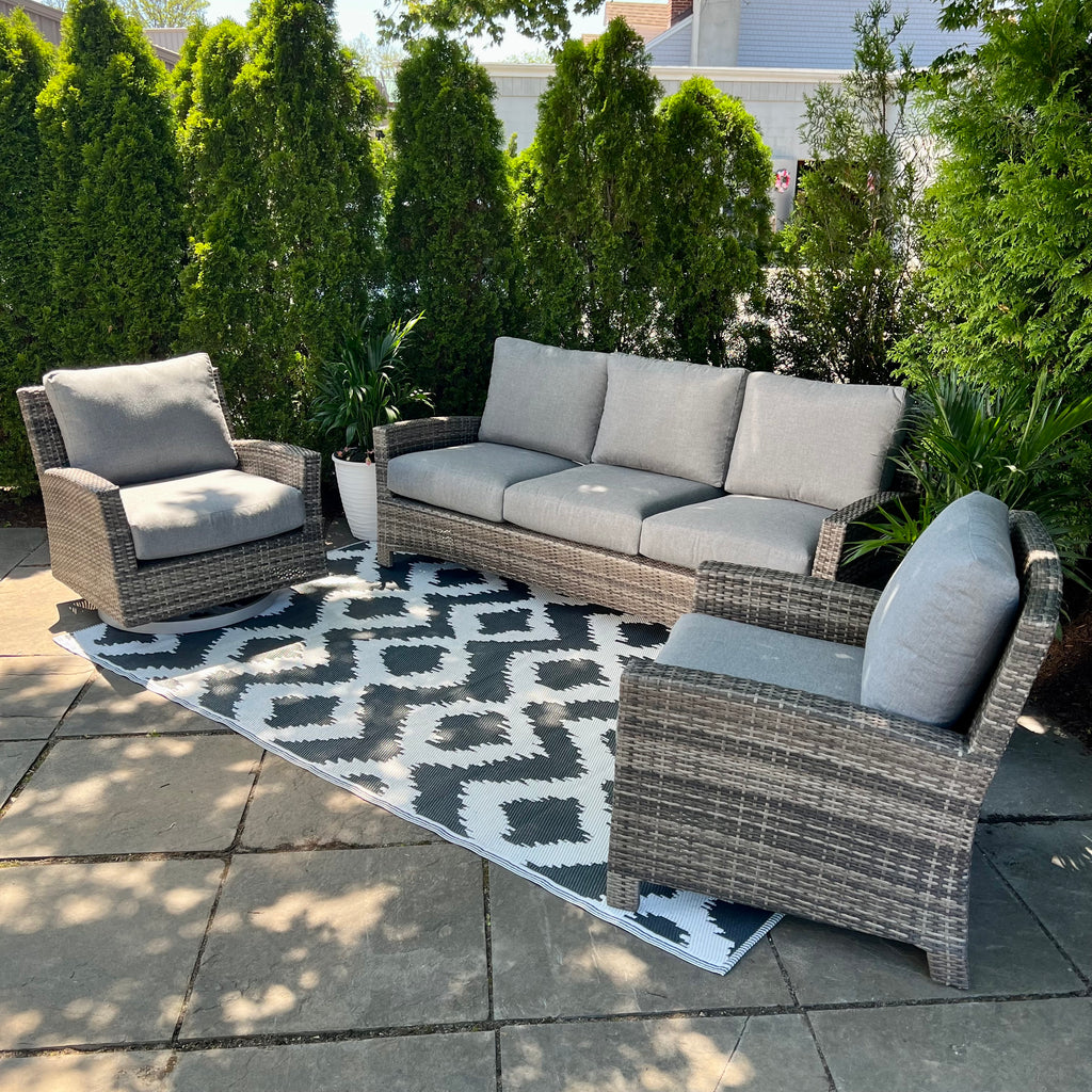 Key Largo Outdoor Patio Sofa, Club Chair and Swivel Rocker Seating Set – 3 Piece Set