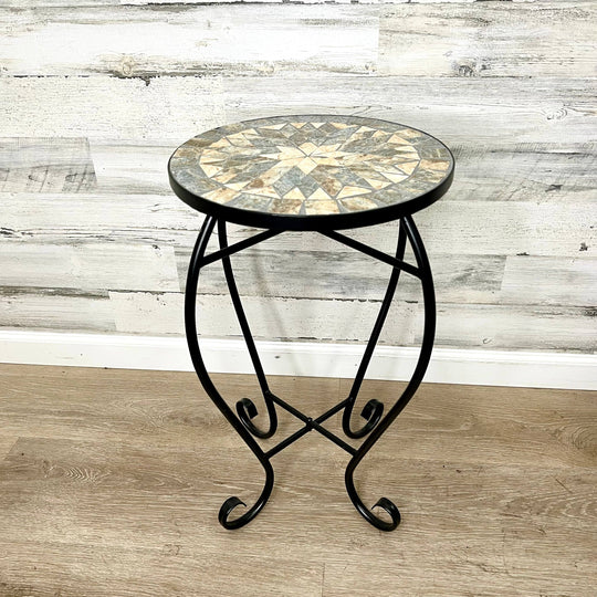 Plant Stand – Black Metal Mosaic Tile Sunburst – 23-inch