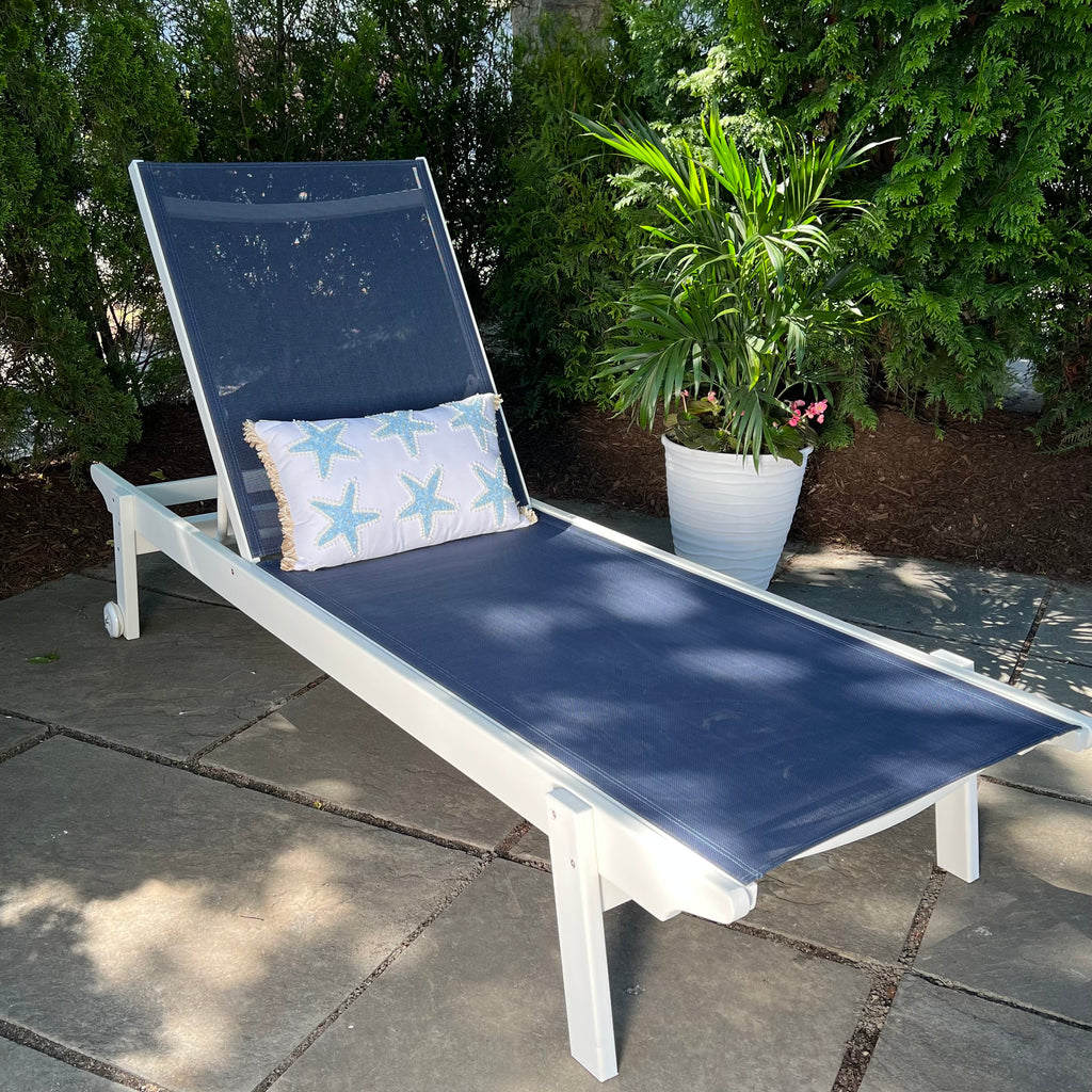 Nantucket Outdoor Patio Chaise Lounge with Navy Sling