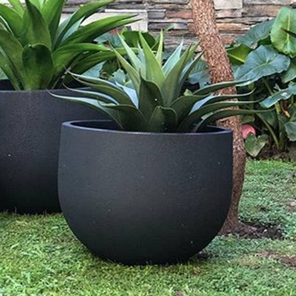 outdoor black planter pot Planter - Rustic - Black - Round