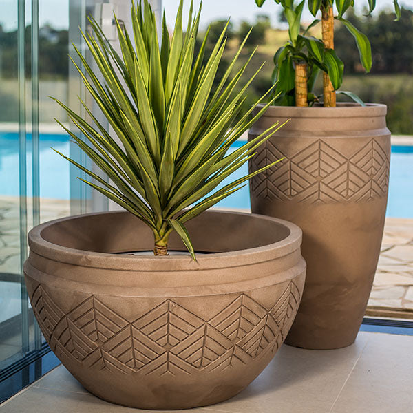 Planter - Tribal - White - Low - 29-inch
