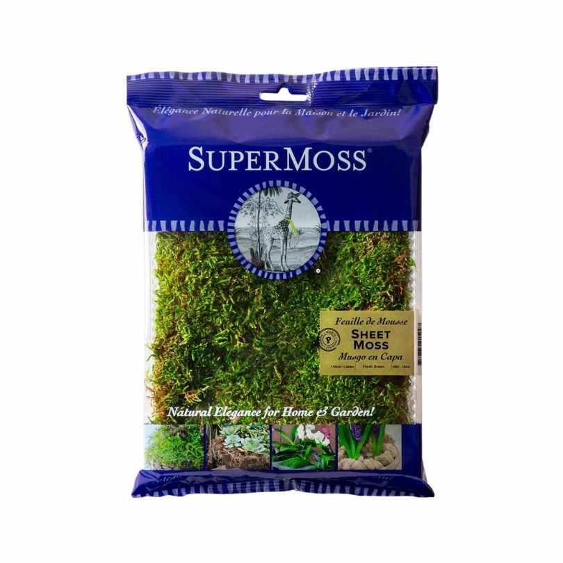 A sealed bag of SuperMoss® Preserved Sheet Moss (80.75 cu in) features decorative moss for home and garden, helps retain soil moisture, and is available for pick-up & delivery.