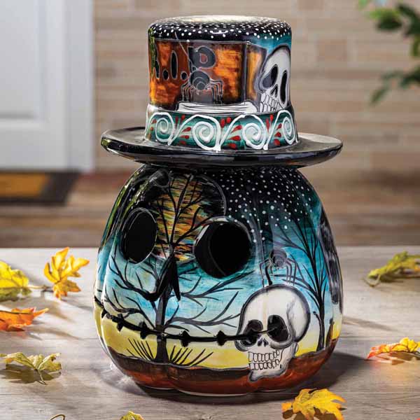 Pumpkin - Talavera Skull Pumpkin with Hat - 17"