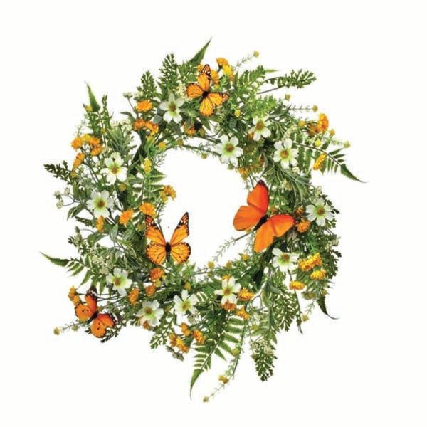 Wreath – 22-inch - Daisy & Monarch Butterflies