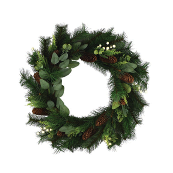 Holiday Wreath – Artificial Pine, Berries & Cones – 24”