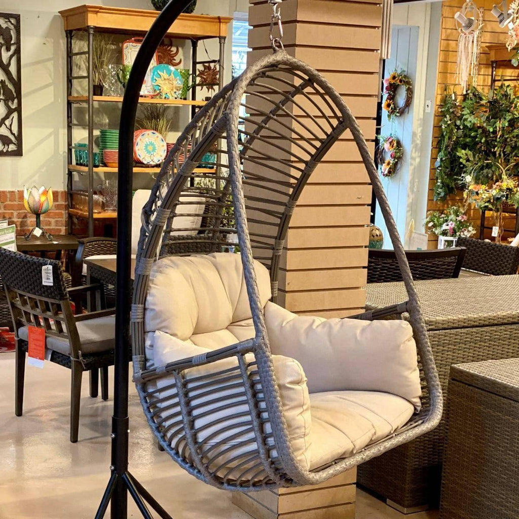 Hanging Basket Chair - Beige Cushion - Hicks Nurseries