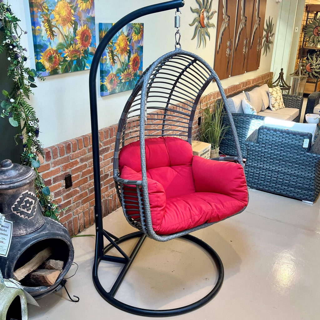 Hanging Basket Chair - Red Cushion - Hicks Nurseries