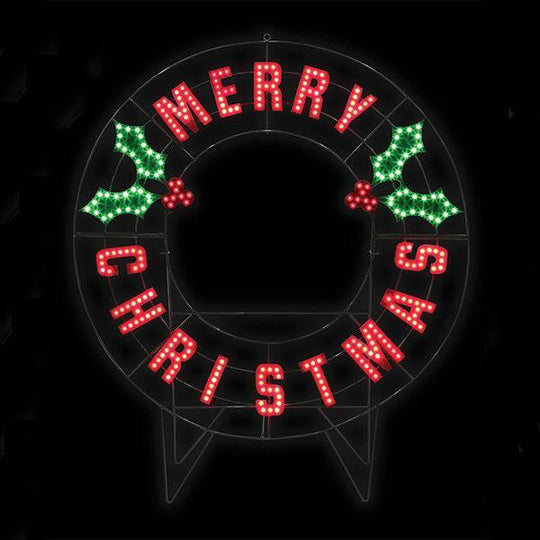 Merry Christmas Wreath - LED Outdoor Decor - 40"