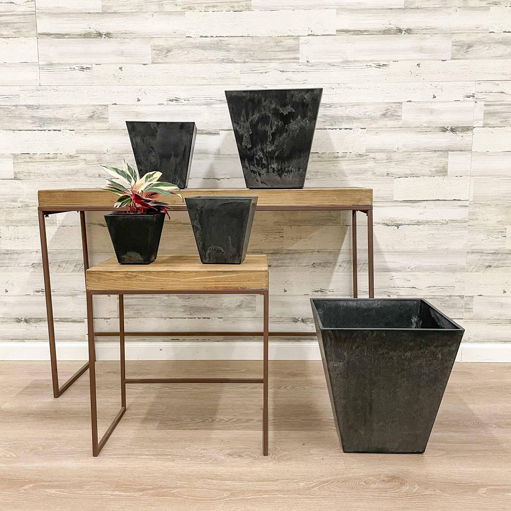 black square ceramic plant pots Ella Square Pot - Black