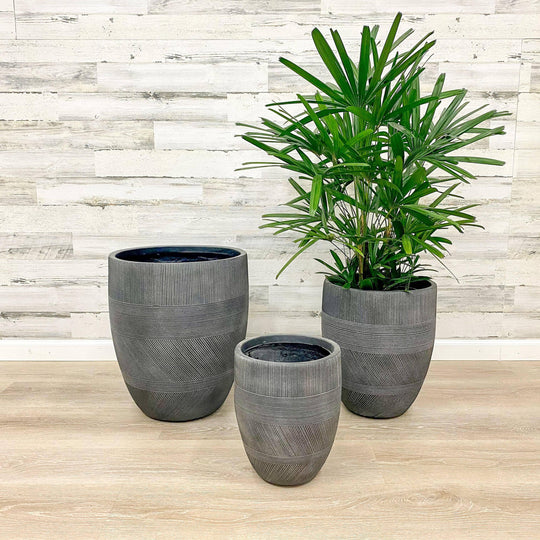 Fibreclay Mixed Stripe Planter - Black - 14-inch