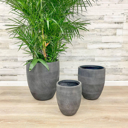 Fibreclay Mixed Stripe Planter - Black - 17-inch